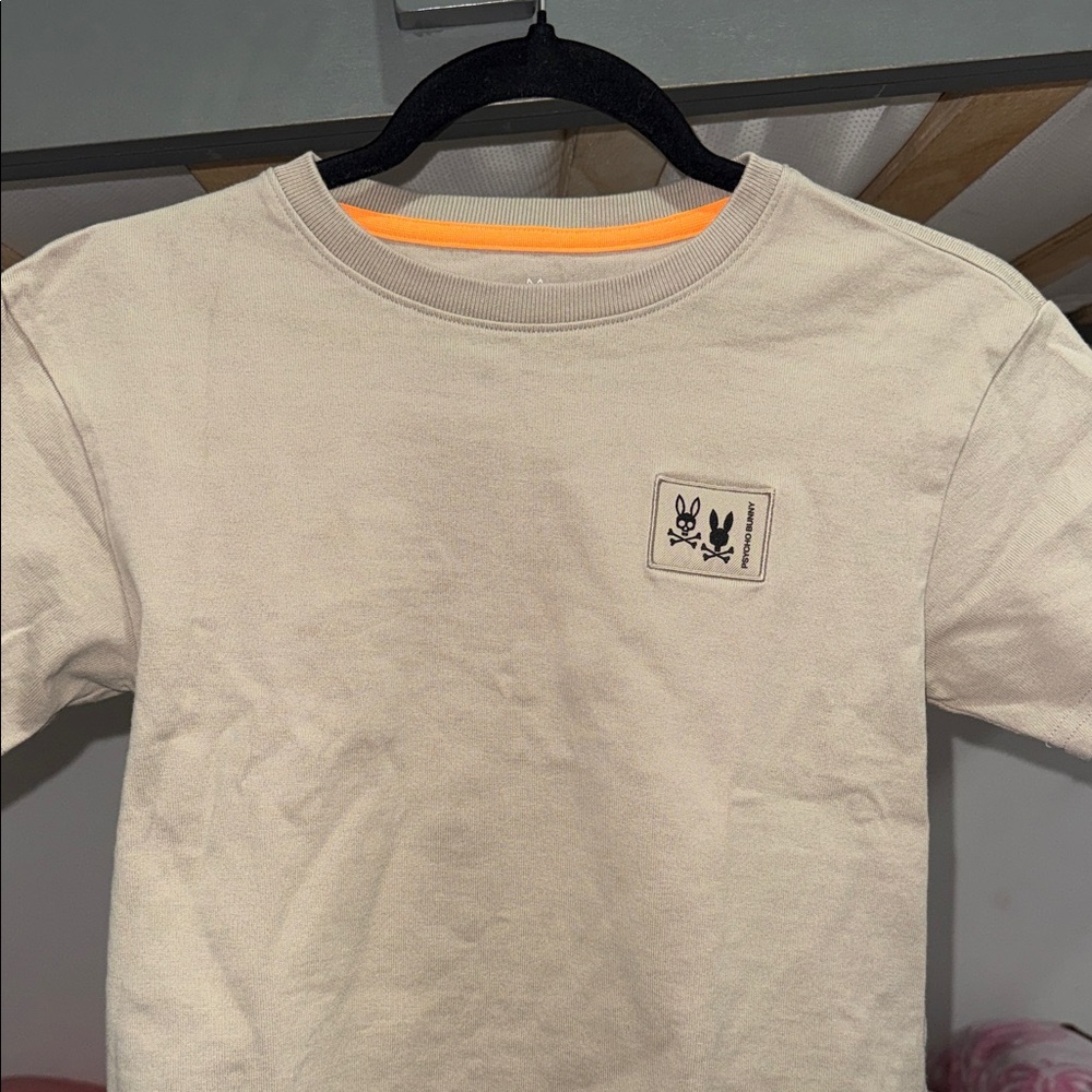 Psycho Bunny Cream Short-Sleeve Tee with Orange Neck Trim